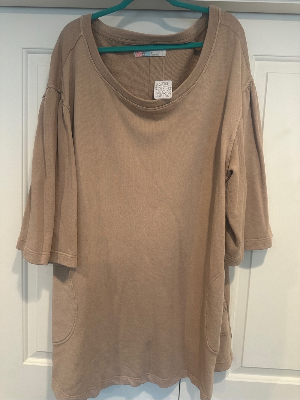 Free People Oversized Scoop-Neck Tunic in Taupe Beige